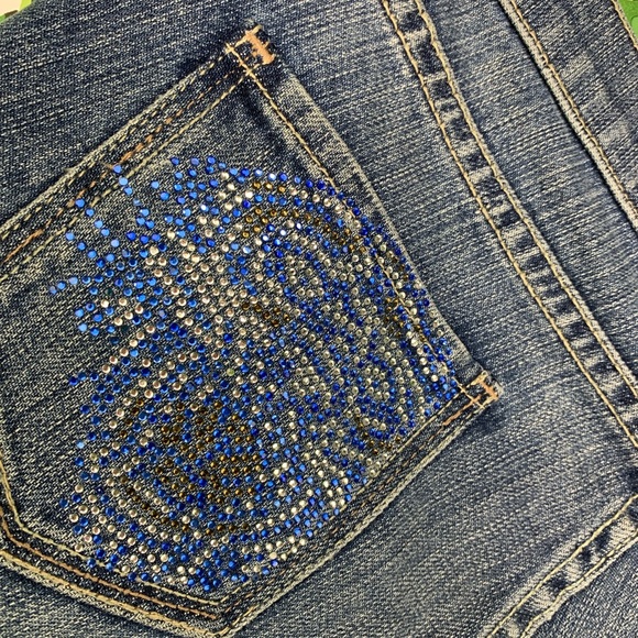 Y2K Ed Hardy Jean Short Shorts Size 27 Rhinestone Tiger Low Rise Daisy Dukes - Picture 10 of 11